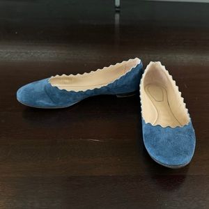 Chloé Lauren Scalloped Ballet Flats in Suede Size 37